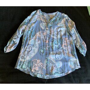 Chicos Womens Size 2 Paisley Button-Up Blouse Blue/Gray